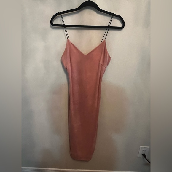 Blush pink spaghetti strap polyester synthetic suede dress | M | Seven Sisters - Picture 1 of 5